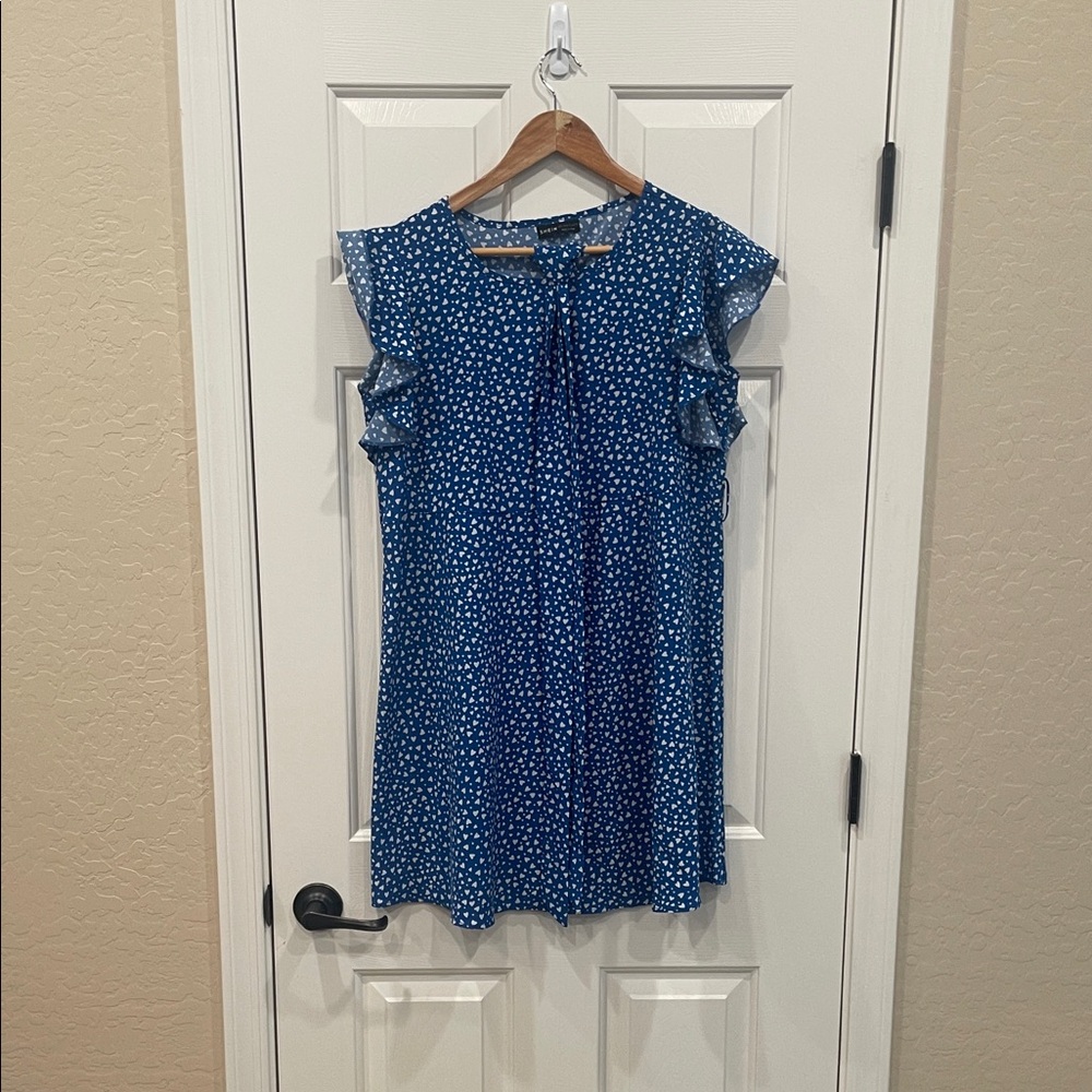 SHEIN Navy Polka Dot Ruffle Blouse